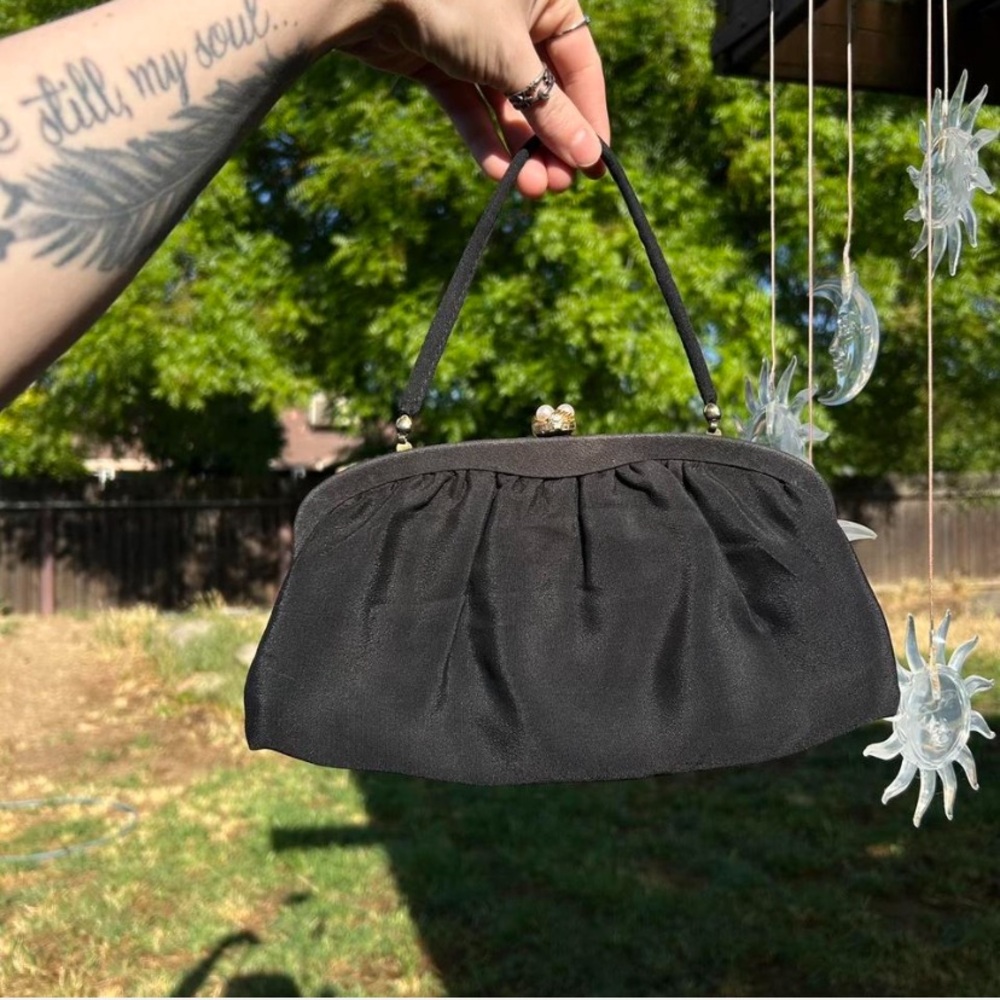 Vintage 1960s Elegant Black Clutch Handbag